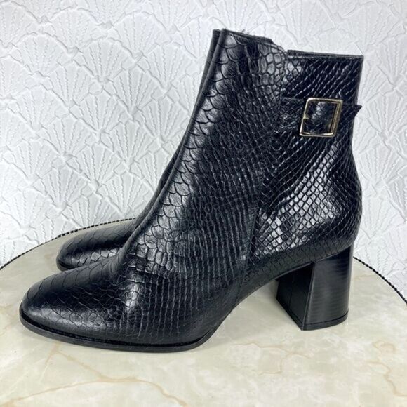 Antonio de Faria Ankle Boot Womens Size 9 Black Camila Snake Skin Chunky Heels - Picture 5 of 13